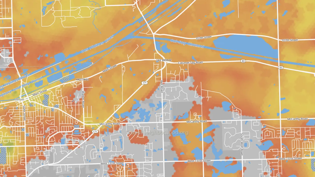 Bike Grade map of Sag Bridge, IL
