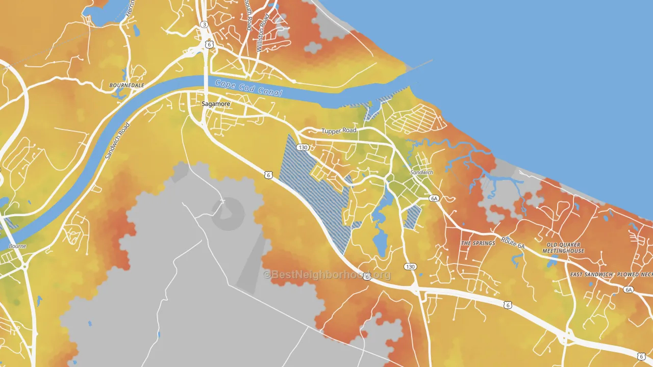 Bike Grade map of Sagamore Highlands, MA