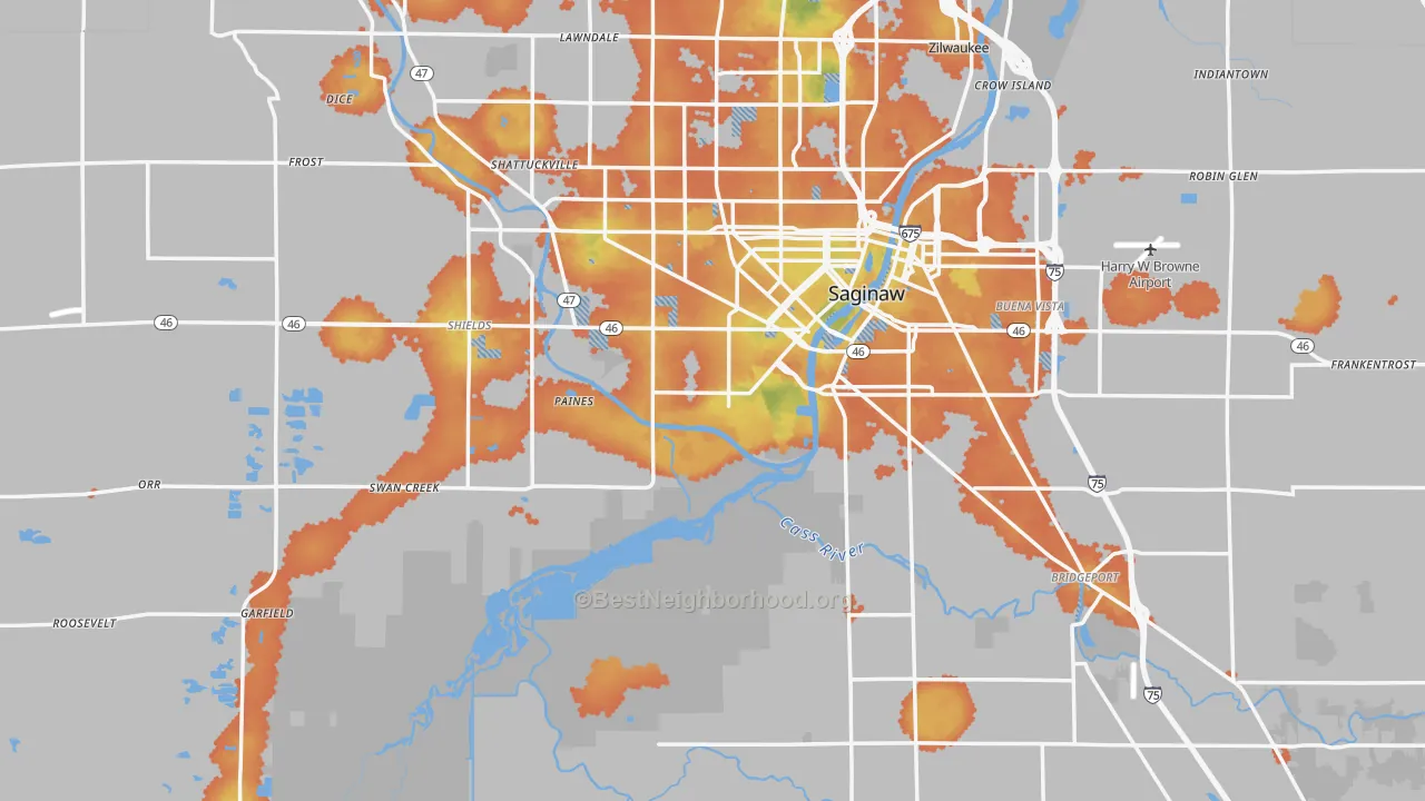Bike Grade map of Saginaw County, MI