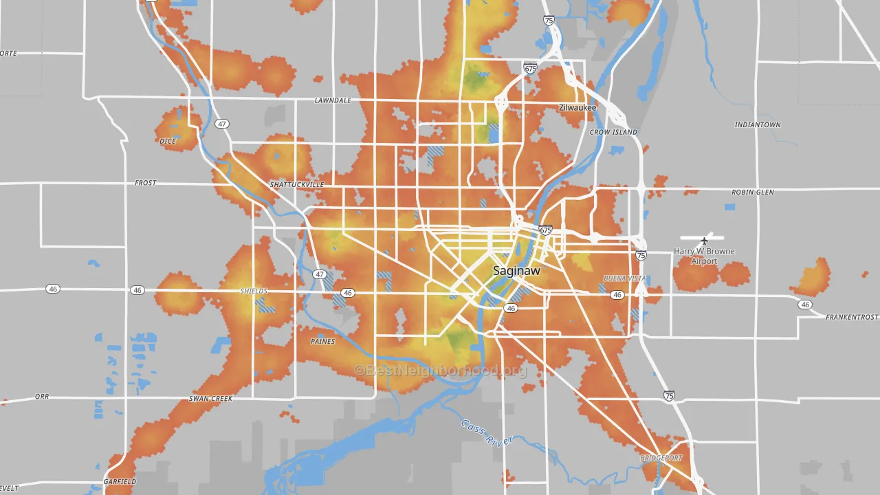 Bike Grade map of Saginaw, MI