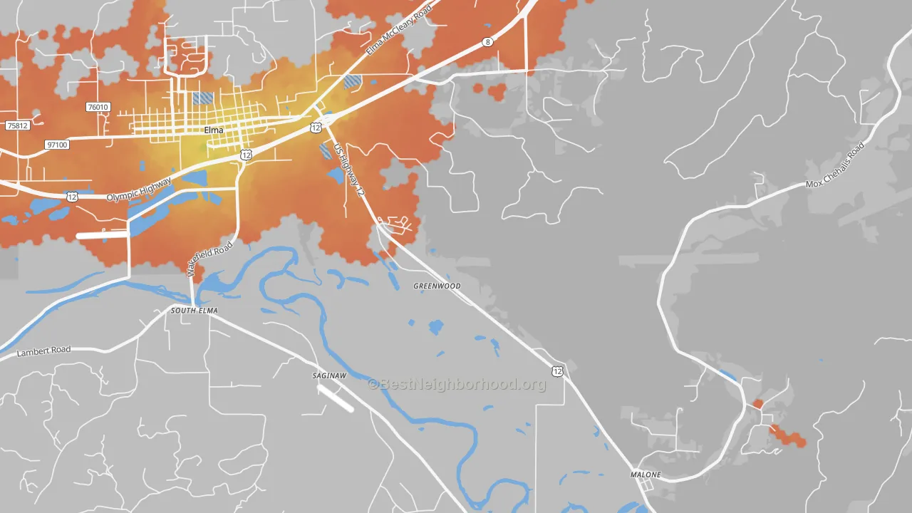 Bike Grade map of Saginaw, WA