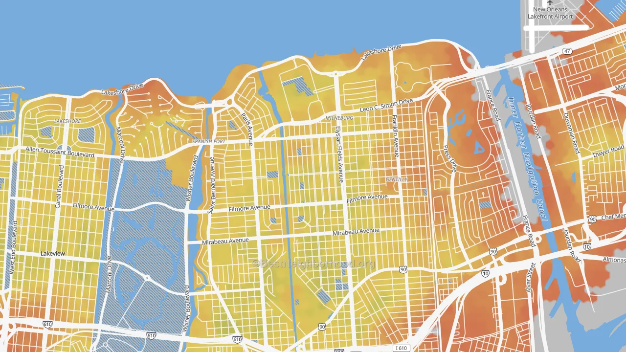 Bike Grade map of Saint Anthony, New Orleans, LA
