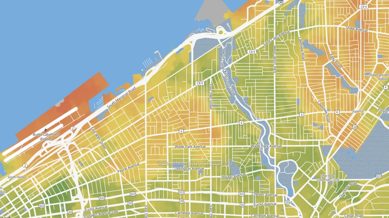 Bike Grade map of Saint Claire-Superior, Cleveland, OH