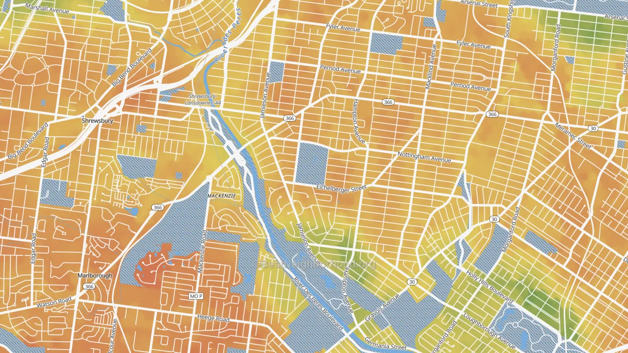 Bike Grade map of Saint Louis Hills, St. Louis, MO