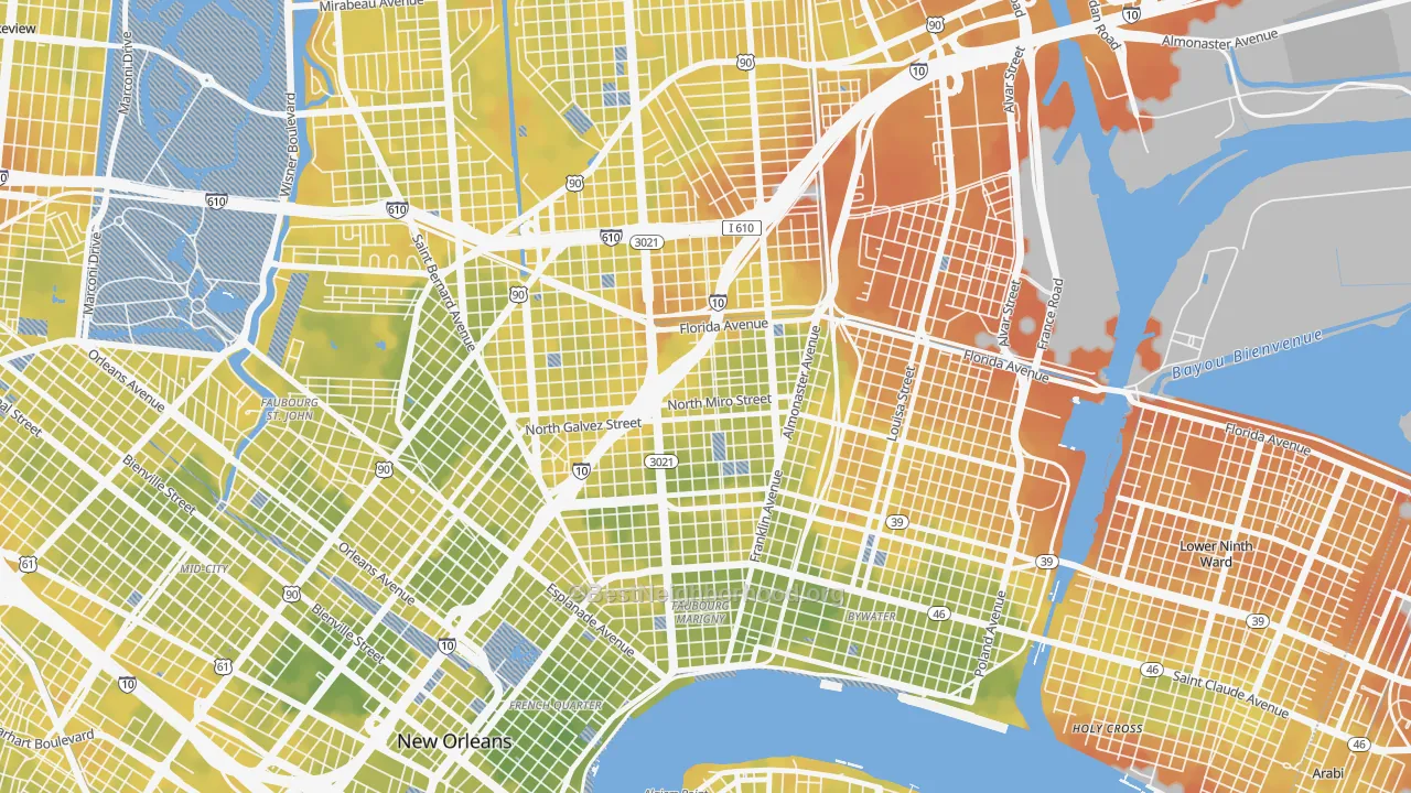 Bike Grade map of Saint Roch, New Orleans, LA