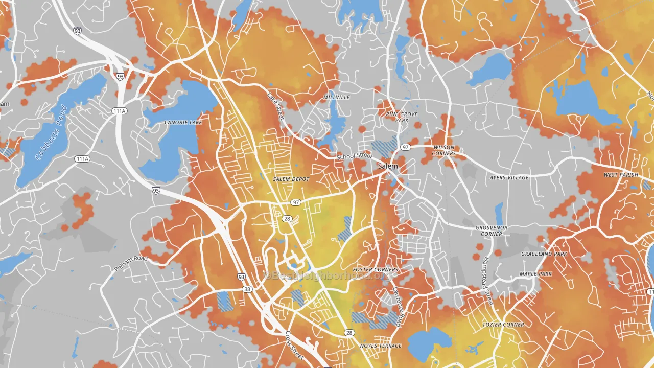 Bike Grade map of Salem, NH