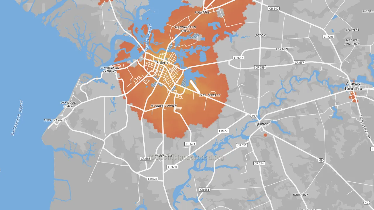 Bike Grade map of Salem, NJ