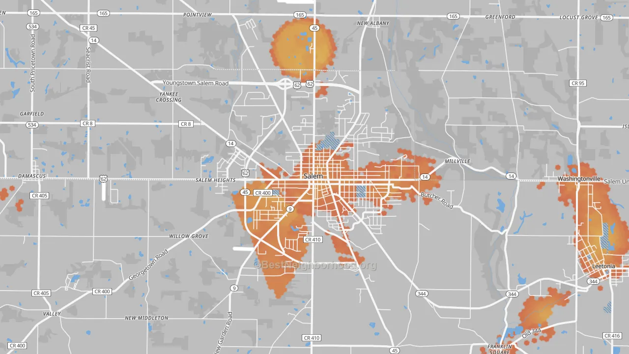 Bike Grade map of Salem, OH