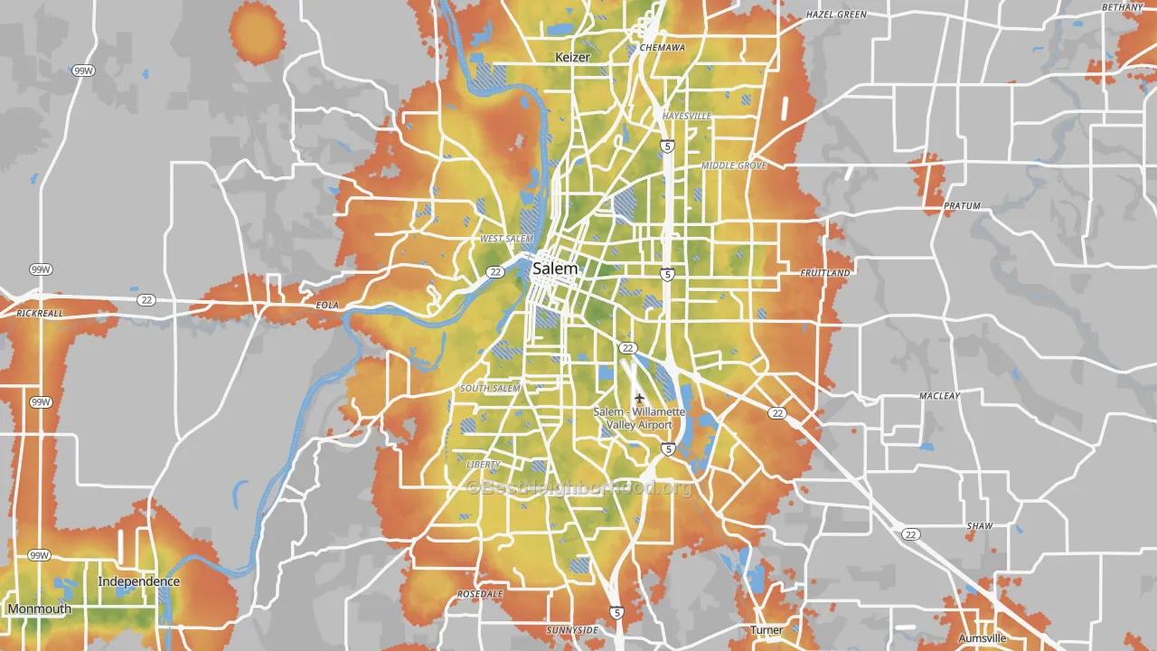 Bike Grade map of Salem, OR