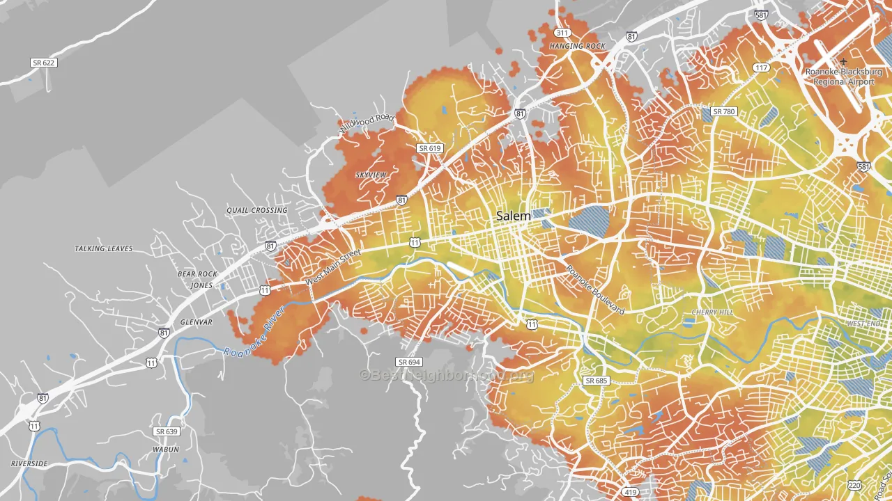 Bike Grade map of Salem, VA