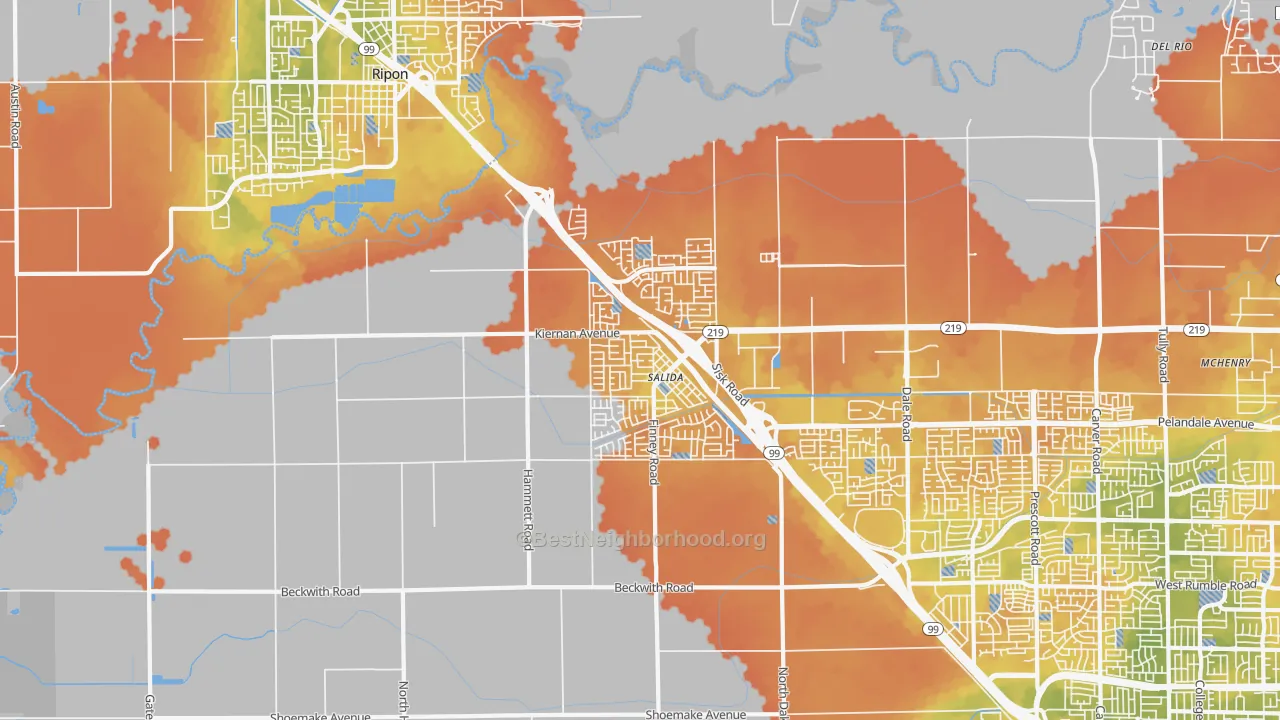 Bike Grade map of Salida, CA