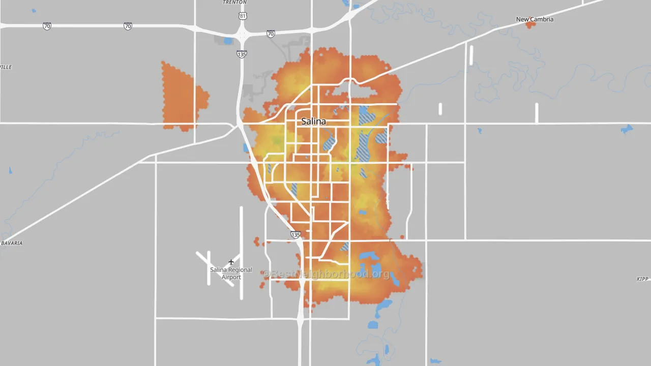 Bike Grade map of Salina, KS