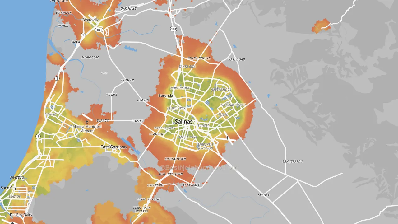 Bike Grade map of Salinas, CA
