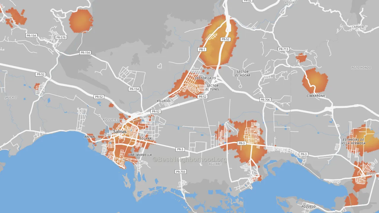 Bike Grade map of Salinas Municipio, PR