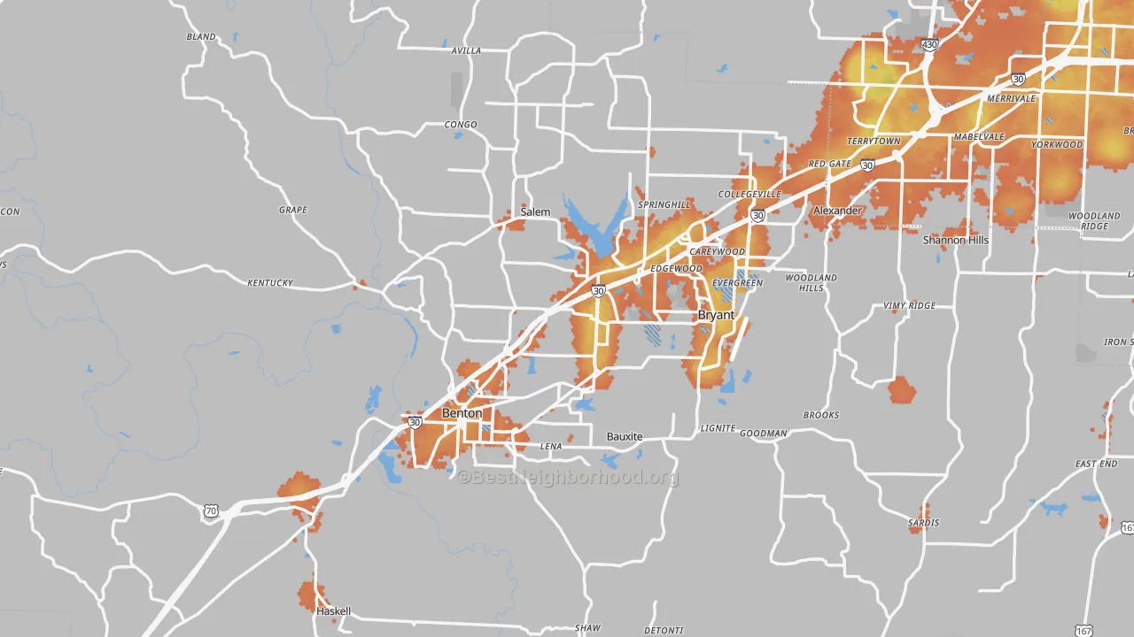 Bike Grade map of Saline County, AR