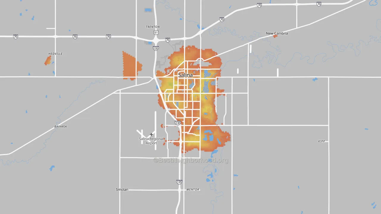 Bike Grade map of Saline County, KS