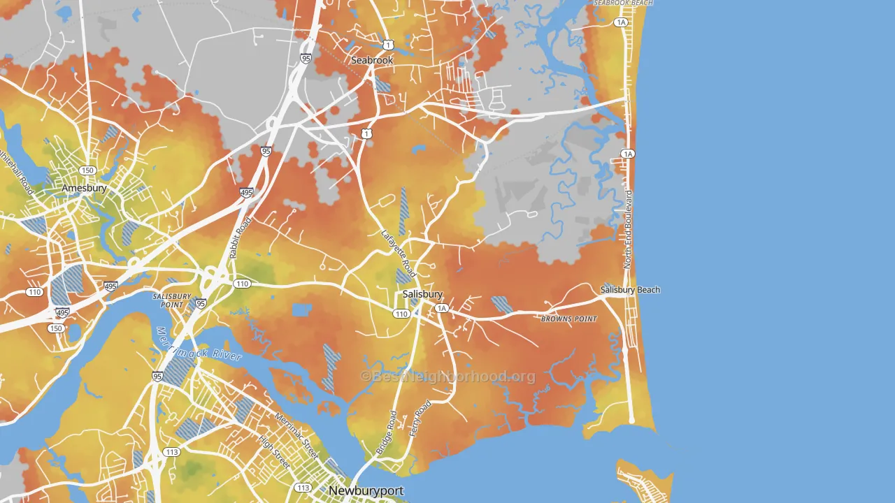 Bike Grade map of Salisbury, MA
