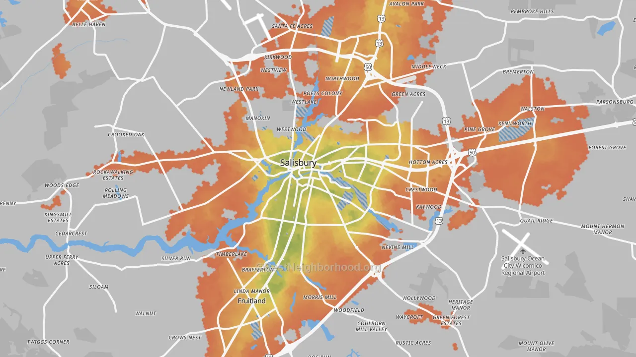 Bike Grade map of Salisbury, MD