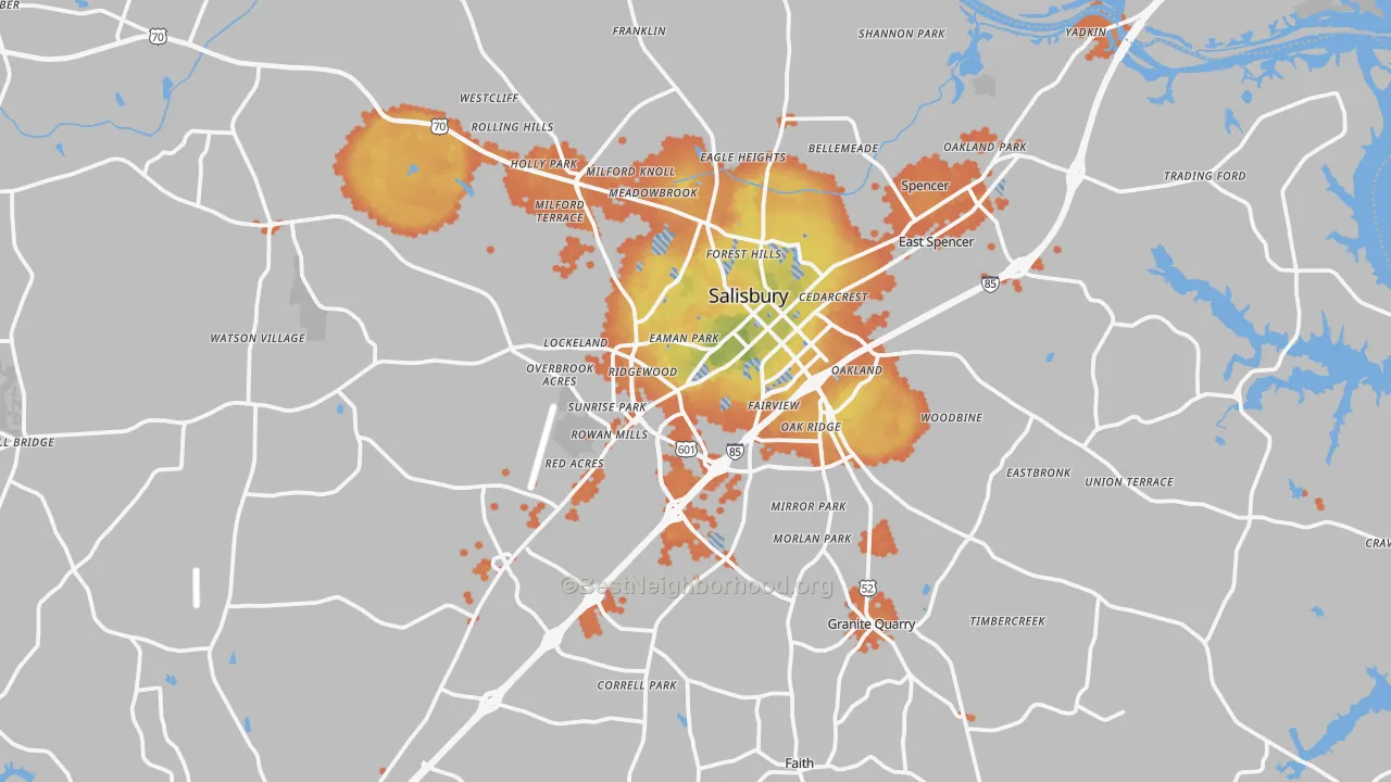 Bike Grade map of Salisbury, NC