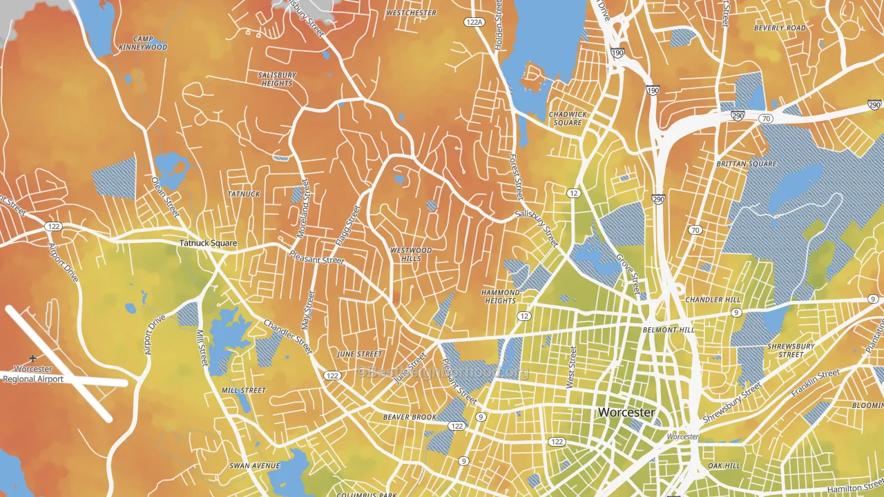 Bike Grade map of Salisbury Street, Worcester, MA