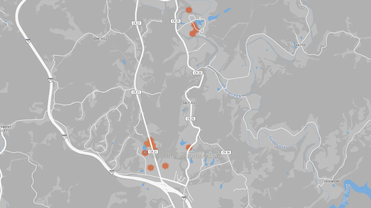 Bike Grade map of Salt Hill, WV