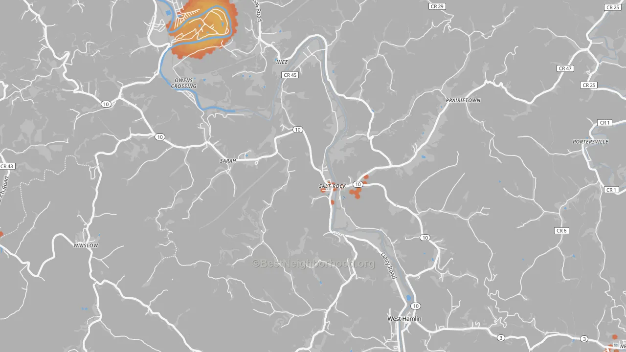 Bike Grade map of Salt Rock, WV