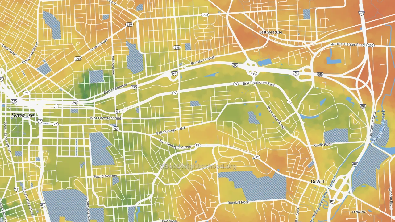 Bike Grade map of Salt Springs, Syracuse, NY