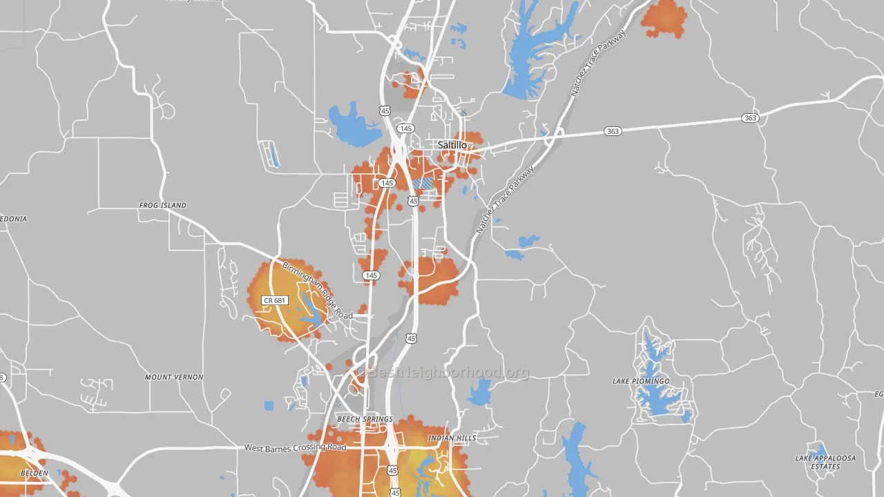 Bike Grade map of Saltillo, MS