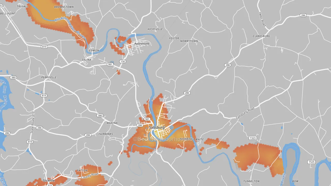 Bike Grade map of Saltsburg, PA