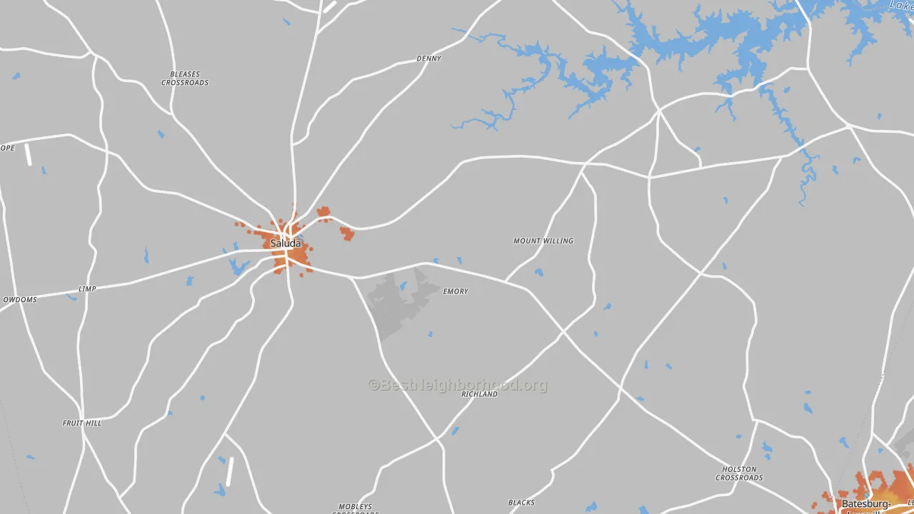 Bike Grade map of Saluda County, SC