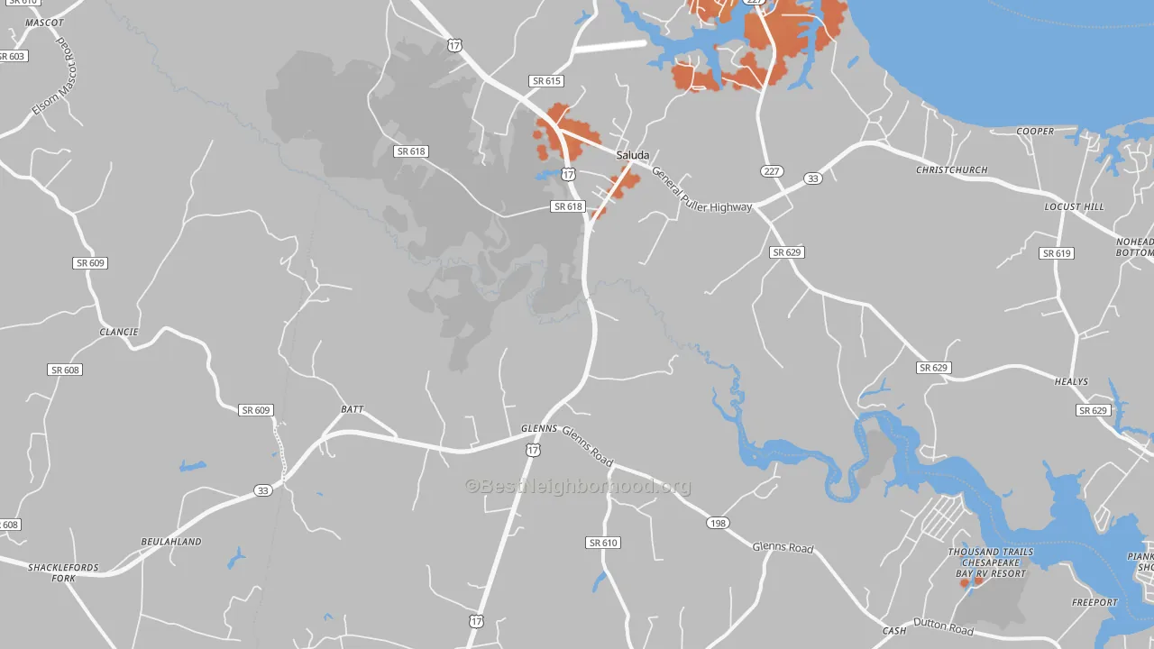 Bike Grade map of Saluda, VA