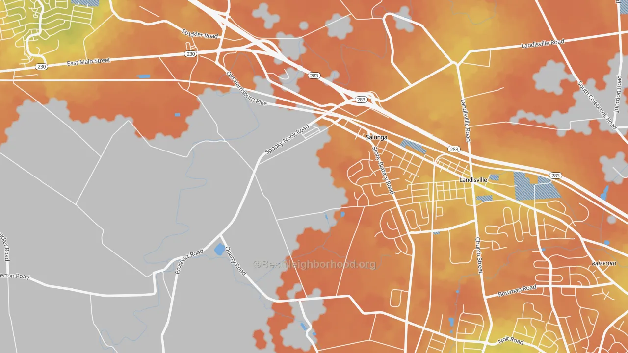 Bike Grade map of Salunga, PA