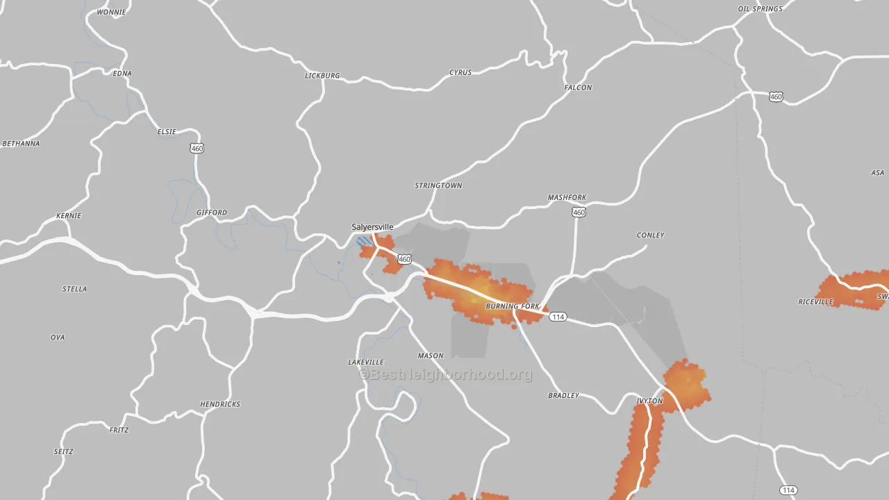 Bike Grade map of Salyersville, KY