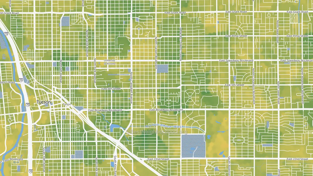 Bike Grade map of Sam Hughes, Tucson, AZ