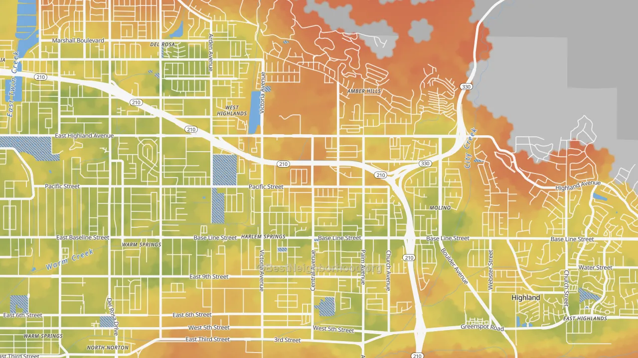 Bike Grade map of San Andreas, Highland, CA