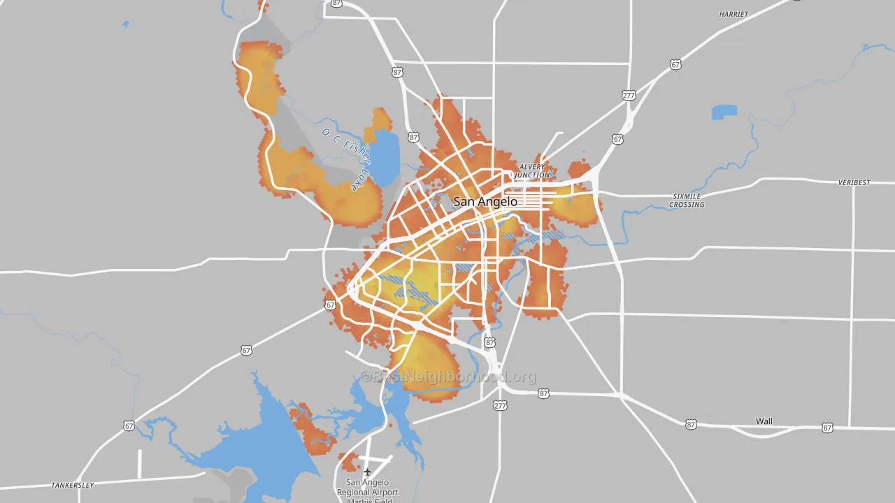 Bike Grade map of San Angelo, TX