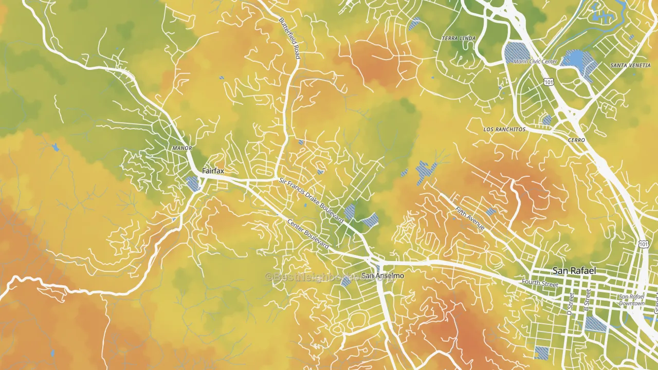 Bike Grade map of San Anselmo, CA