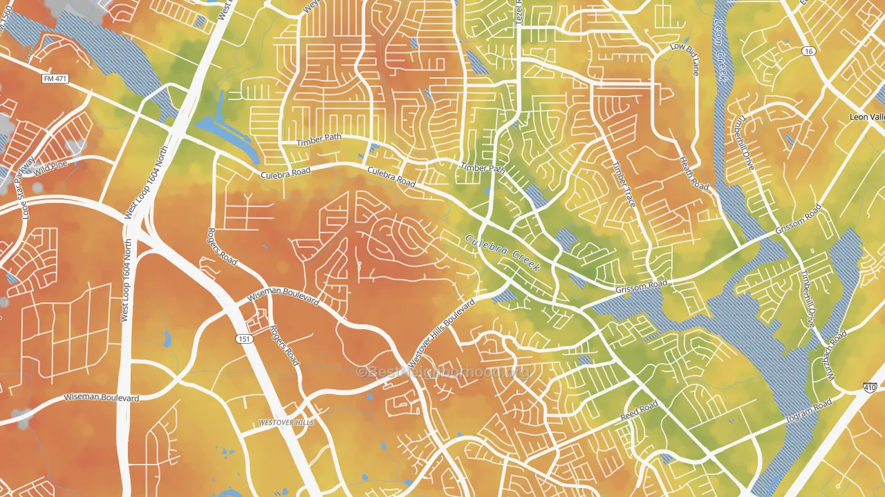 Bike Grade map of San Antonio Creekside, San Antonio, TX