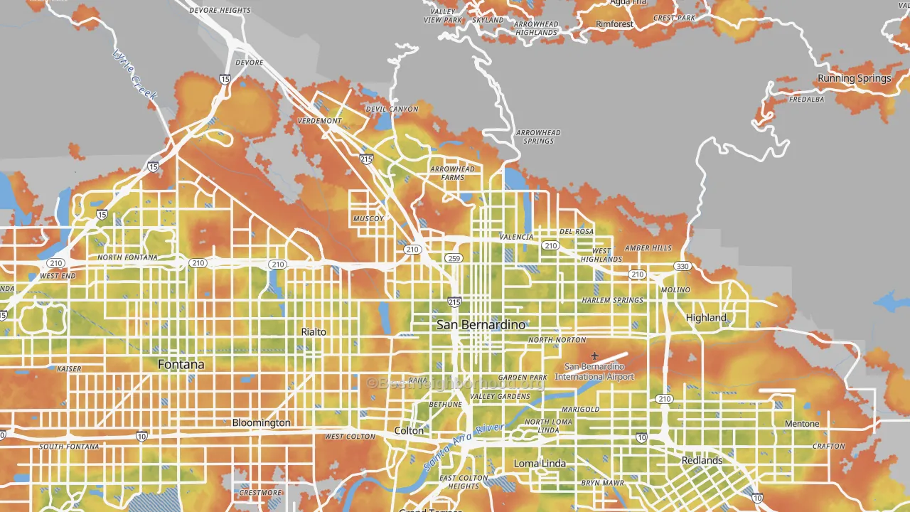 Bike Grade map of San Bernardino, CA