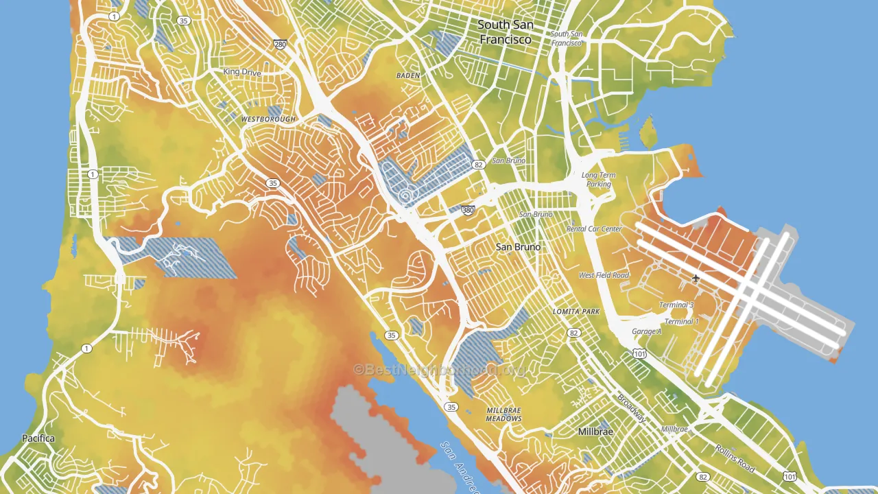 Bike Grade map of San Bruno, CA