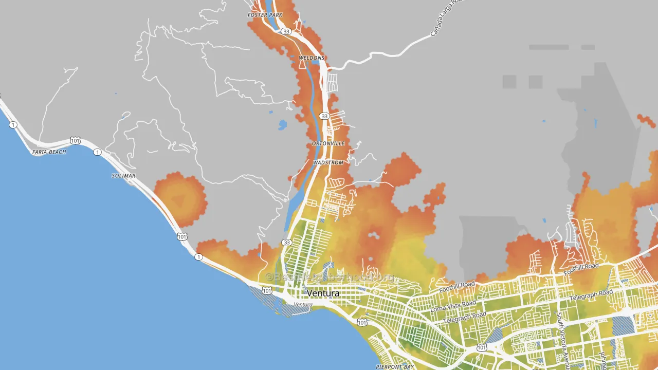 Bike Grade map of San Buenaventura, CA