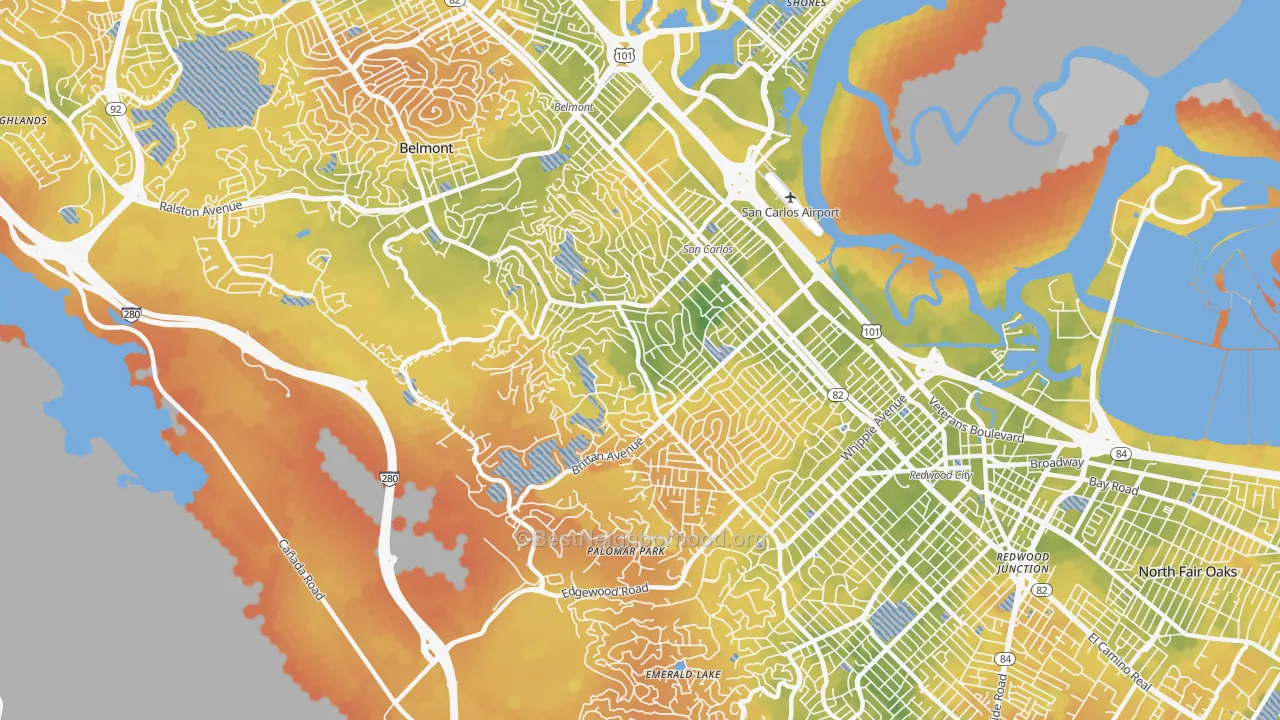 Bike Grade map of San Carlos, CA