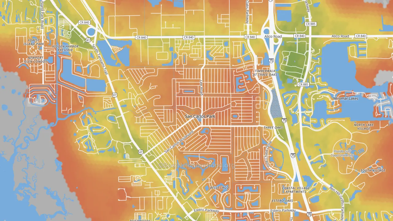 Bike Grade map of San Carlos Park, FL