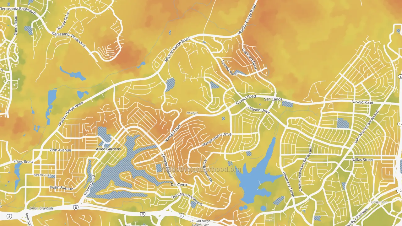 Bike Grade map of San Carlos, San Diego, CA