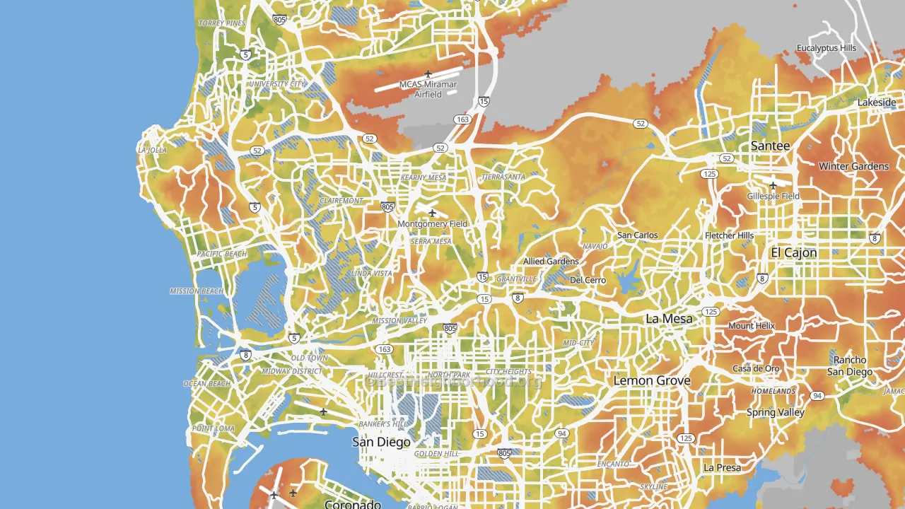 Bike Grade map of San Diego, CA