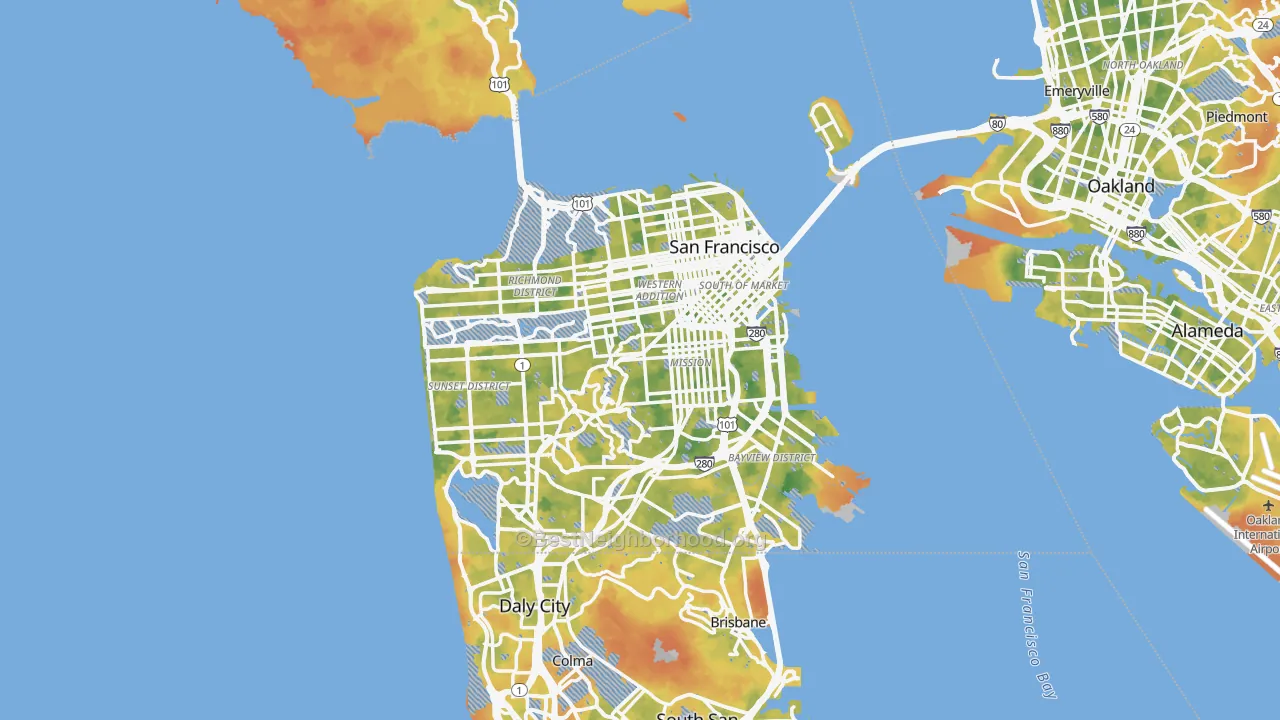 Bike Grade map of San Francisco County, CA