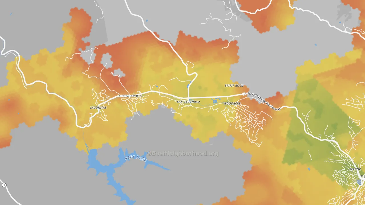 Bike Grade map of San Geronimo, CA