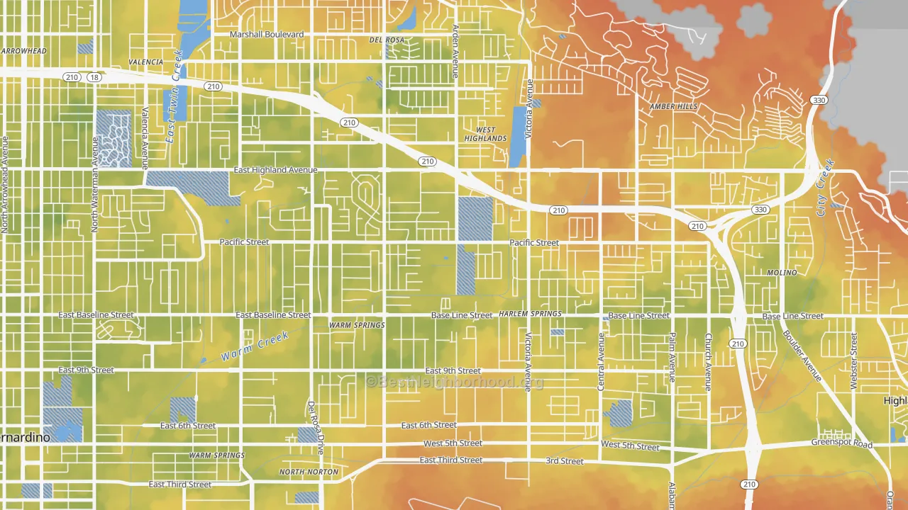 Bike Grade map of San Gorgonio, Highland, CA