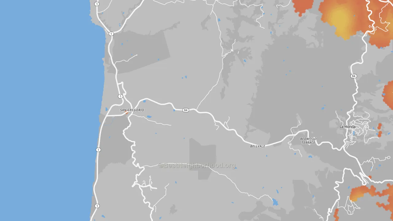 Bike Grade map of San Gregorio, CA