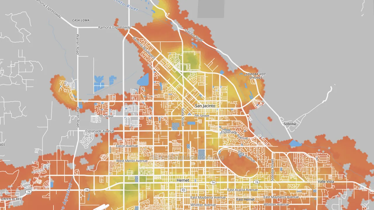Bike Grade map of San Jacinto, CA